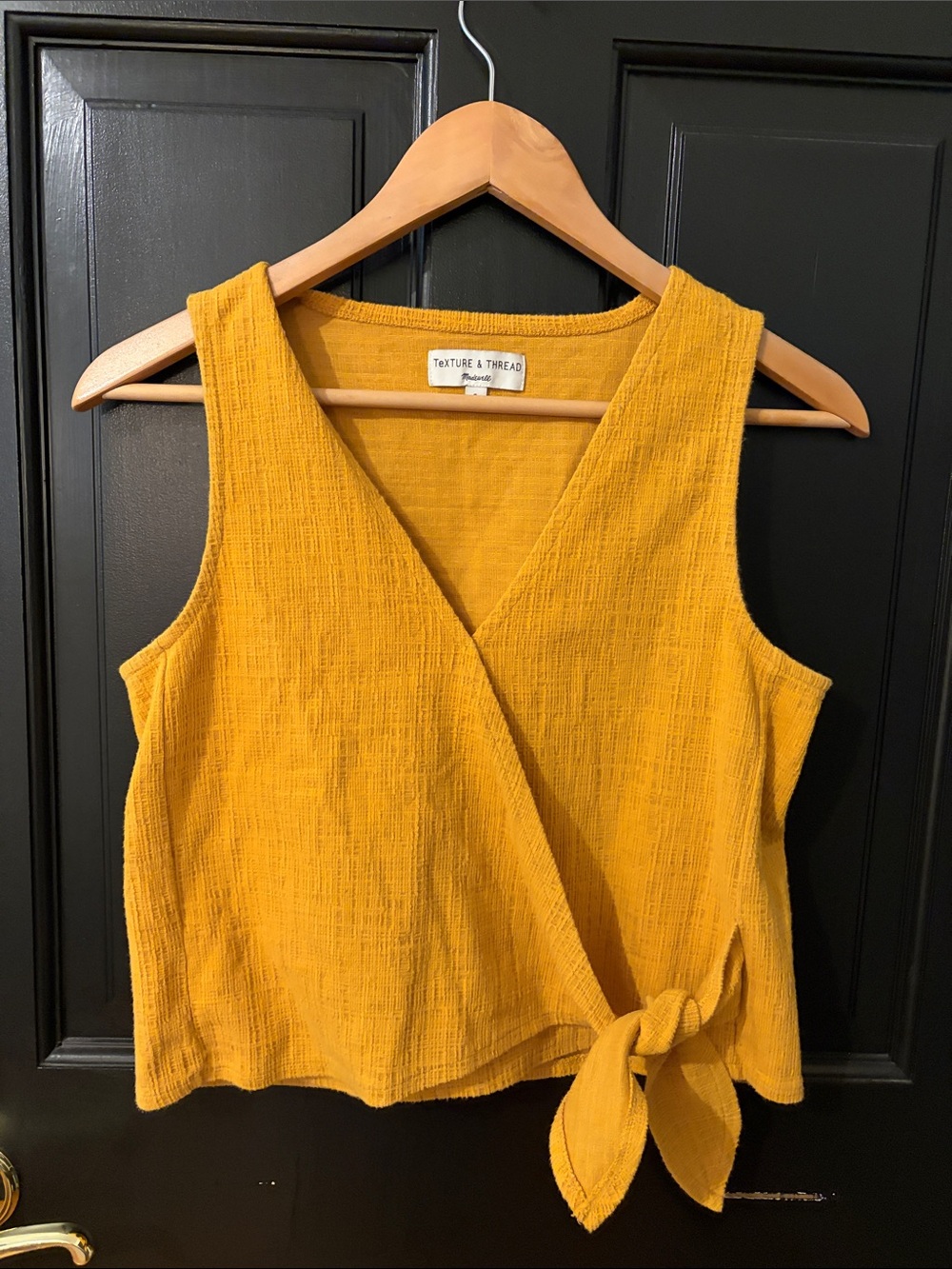 Madewell Mustard Textured Tie-Front V-Neck Tank
